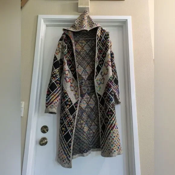 Northern Angel Anthropologie Long Cardigan Boho Duster Aztec Print Sweater S/M - Picture 4 of 11